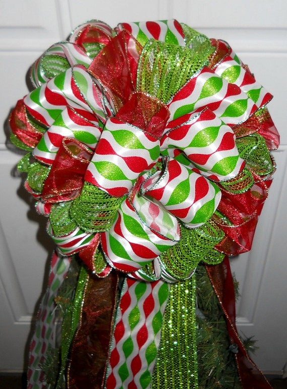 Red & Lime Green Tree Topper Bow