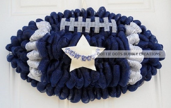 Items similar to Dallas Cowboys Deco Mesh Football Shaped Wreath (New