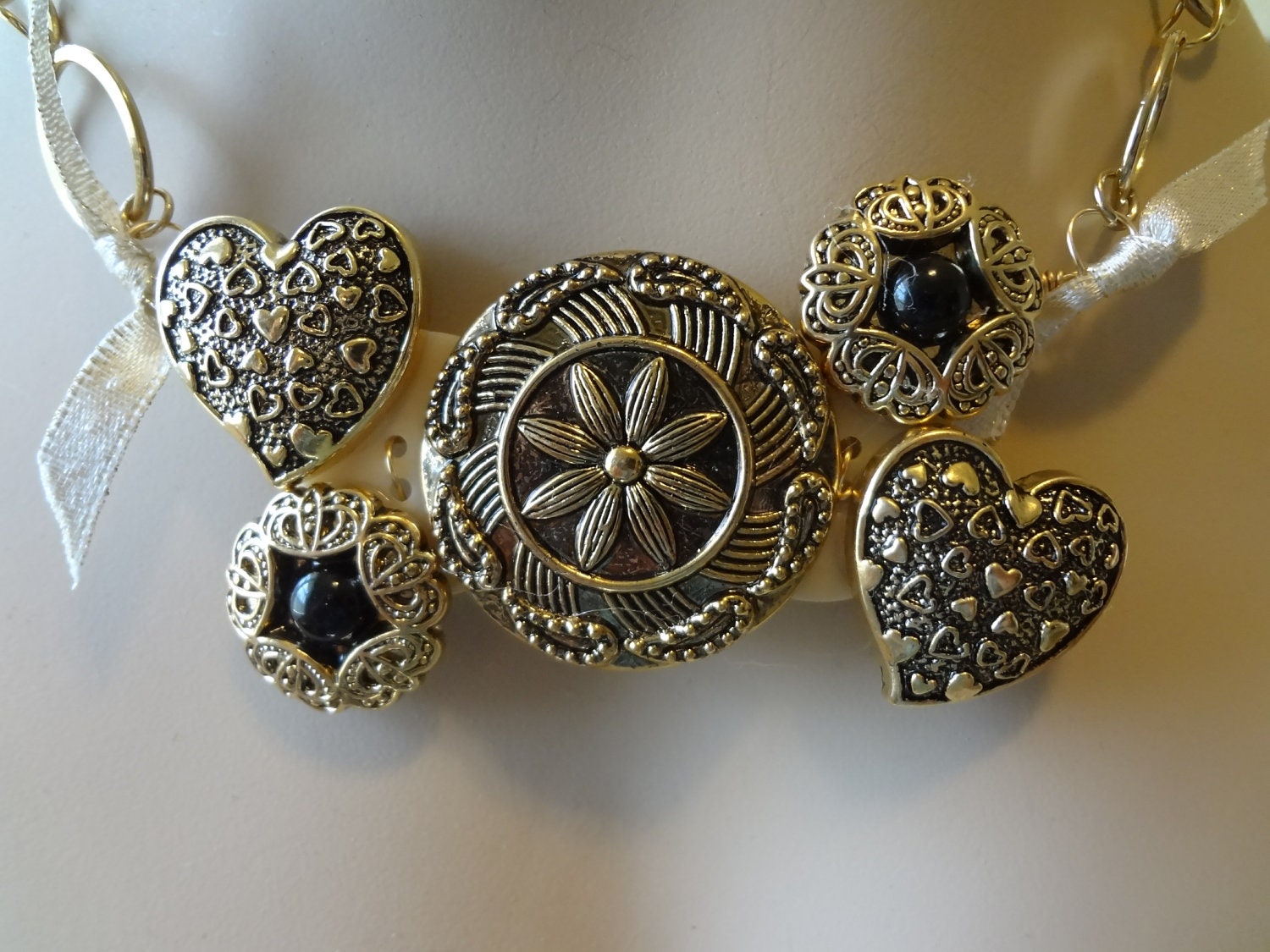 Golden Treasures III Button Necklace Vintage Buttons Button