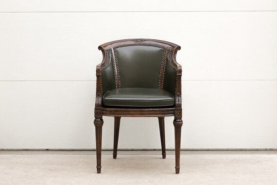 Vintage Dark Green Naugahyde Accent Chair with Nailhead Trim