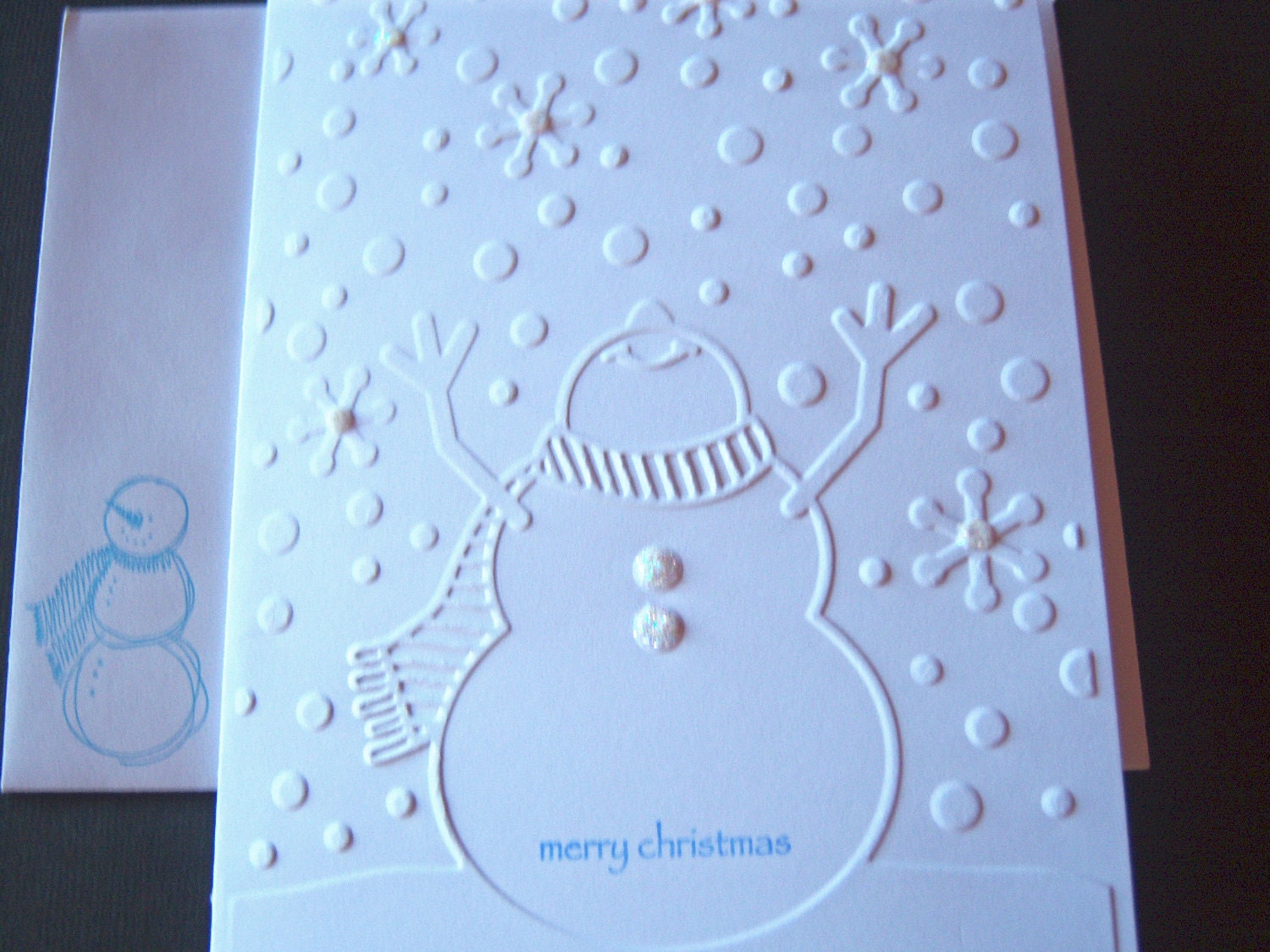 Set of Ten Embossed Snowman Christmas Card by TijaCreations