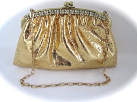 Gold faux leather vintage clutch purse with by dejavuvintageretro