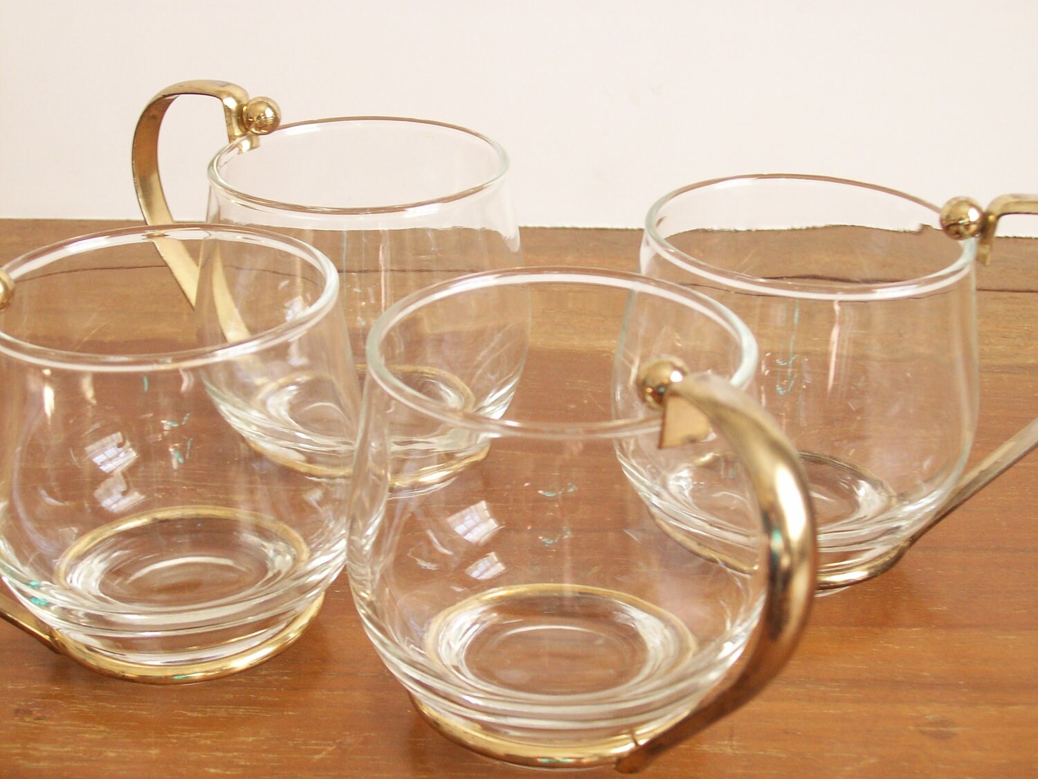 Lowball Glasses with Gold Handles Vintage