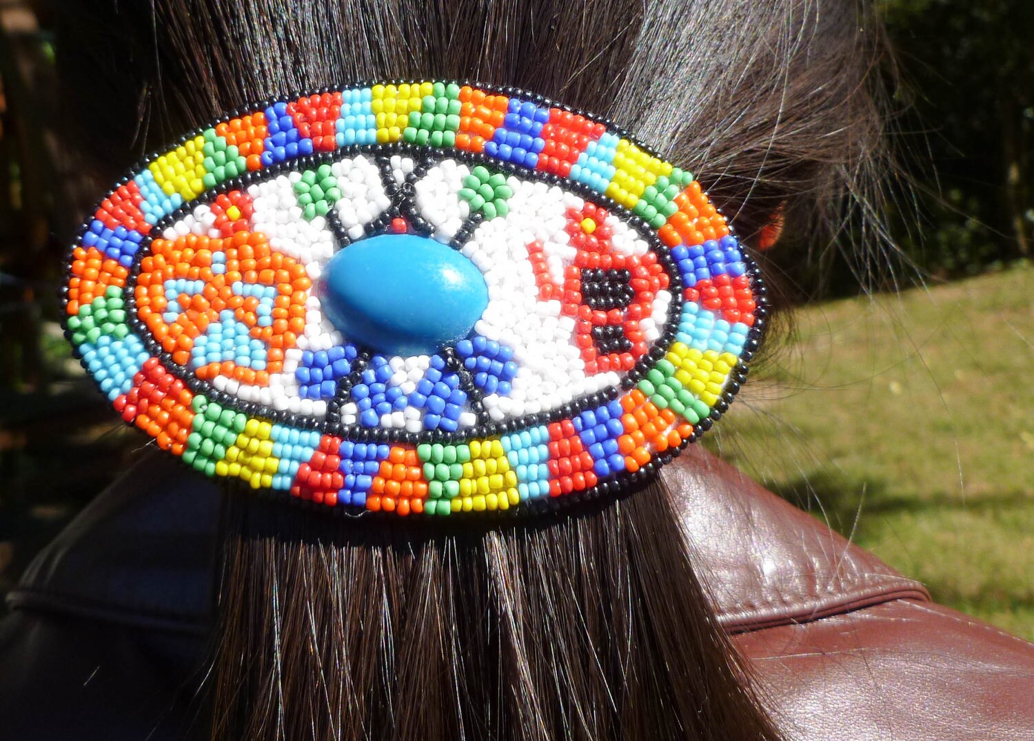Vintage Native American Beaded Hair Clip Barrette Bright
