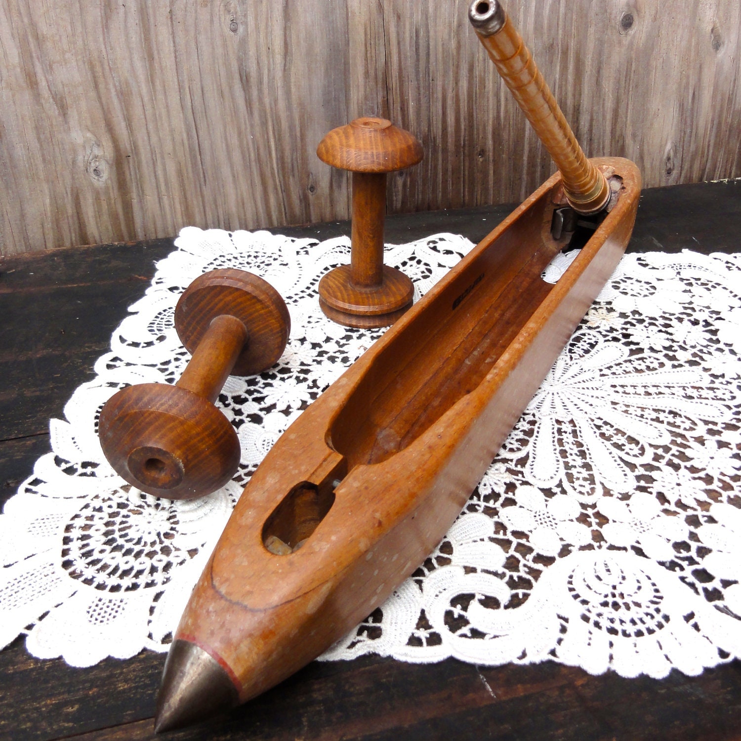 Vintage Wooden Shuttle Huge Loom Weaving and Three by oldamsterdam