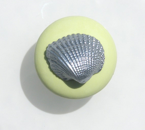 Cabinet Knobs in Chartreuse green with silver shells for Coastal Home Decor needs