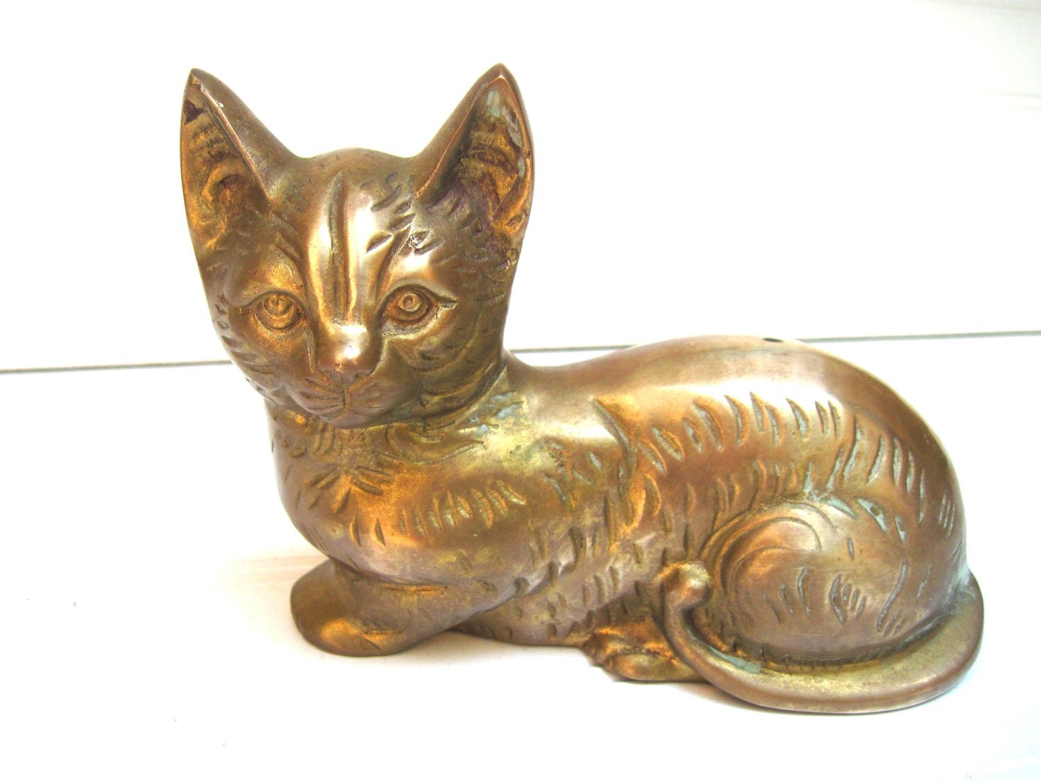 Large brass cat doorstop paperweight figurine brass cat cat