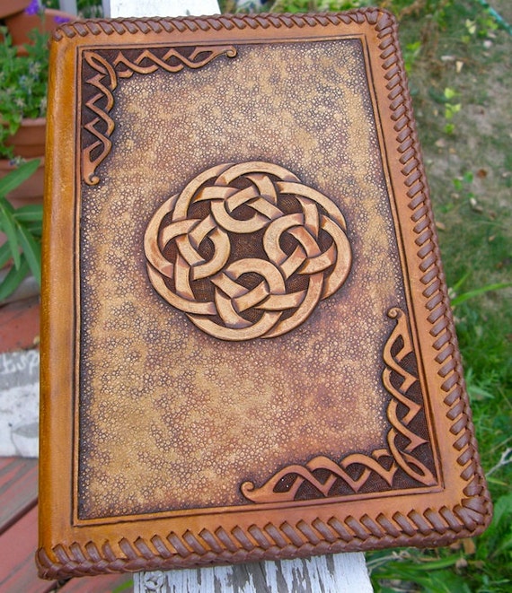 Celtic Knot Leather Notepad with a Laced Edge
