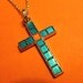Vintage Lightweight Cloisonne Turquoise & Coral Goldtone Cross Pendant with Neckchain