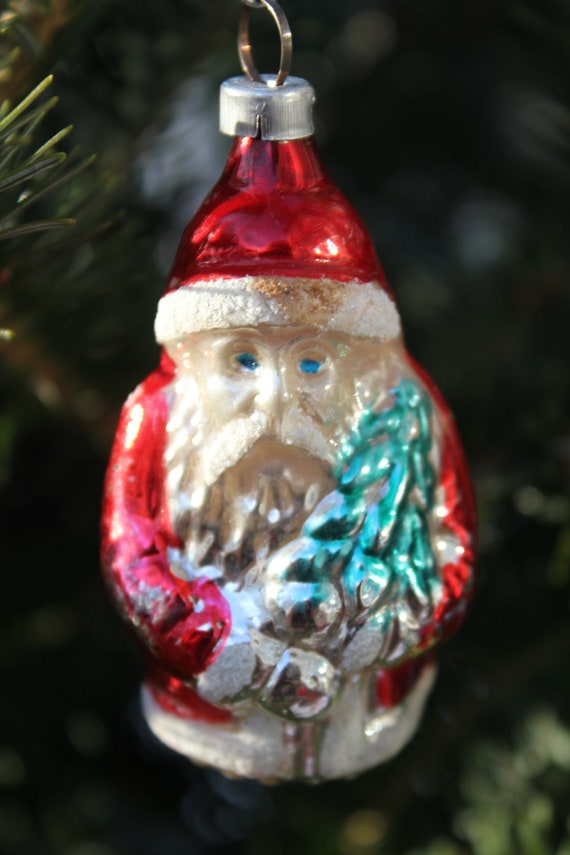 1940s / 1950s Santa Figural Christmas Ornament Mercury Glass