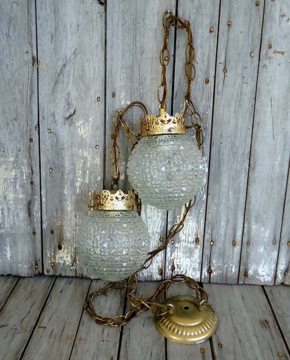 Swag Pendant Light Lamps Pair Lights Lighting Glass Vintage