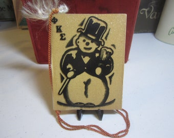 1939 art deco Alpha Theta Phi Kappa Sigma christmas formal Dance card with graphics of snowman wearing top hat can mug of beer