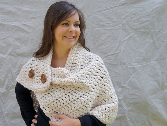 Chunky crochet wrap warmer with buttons winter by QuimsyCo