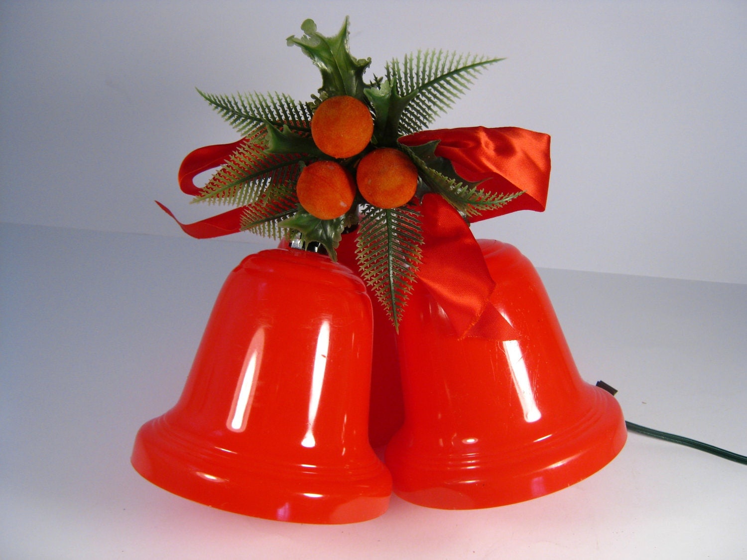 SALE Retro Red Plastic Lighted Christmas Bells Three