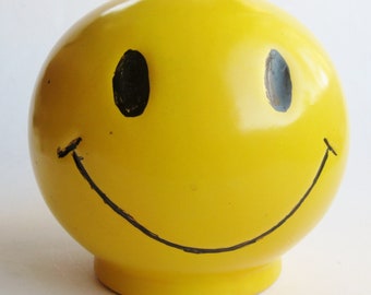 Items similar to Vintage Smiley Face Man bank - yellow Happy Face bank ...