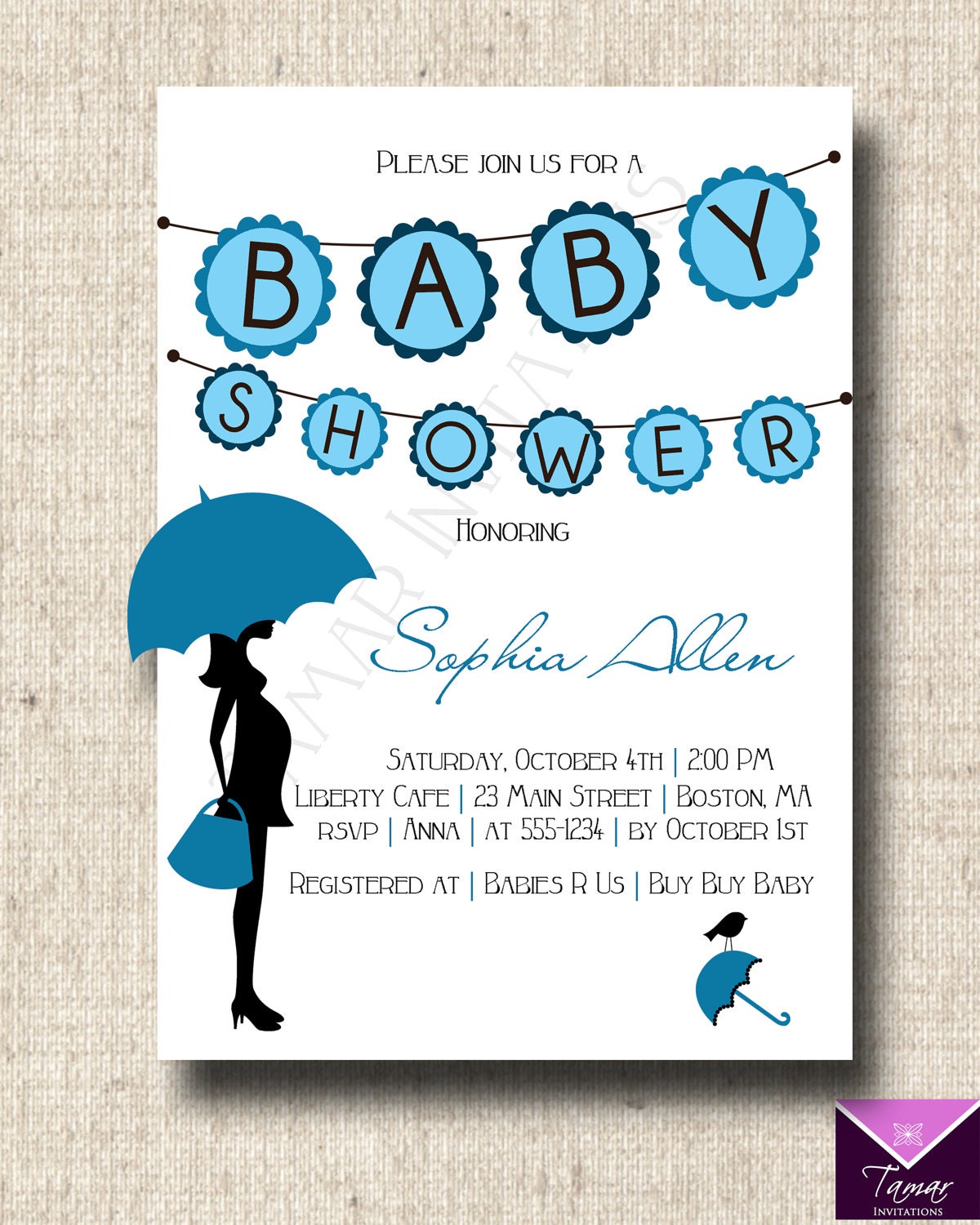 Printable Baby Shower Invitation Card Modern by TamarInvitations