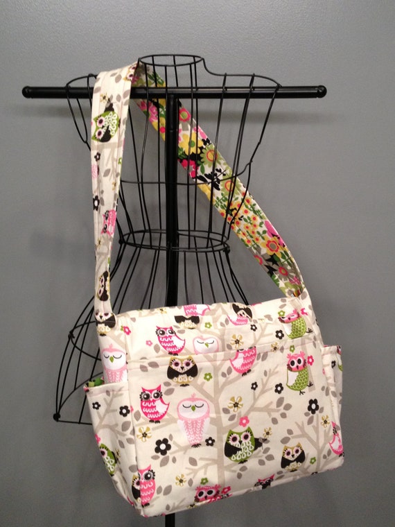 Messenger Style Diaper Bag Owl Fabric