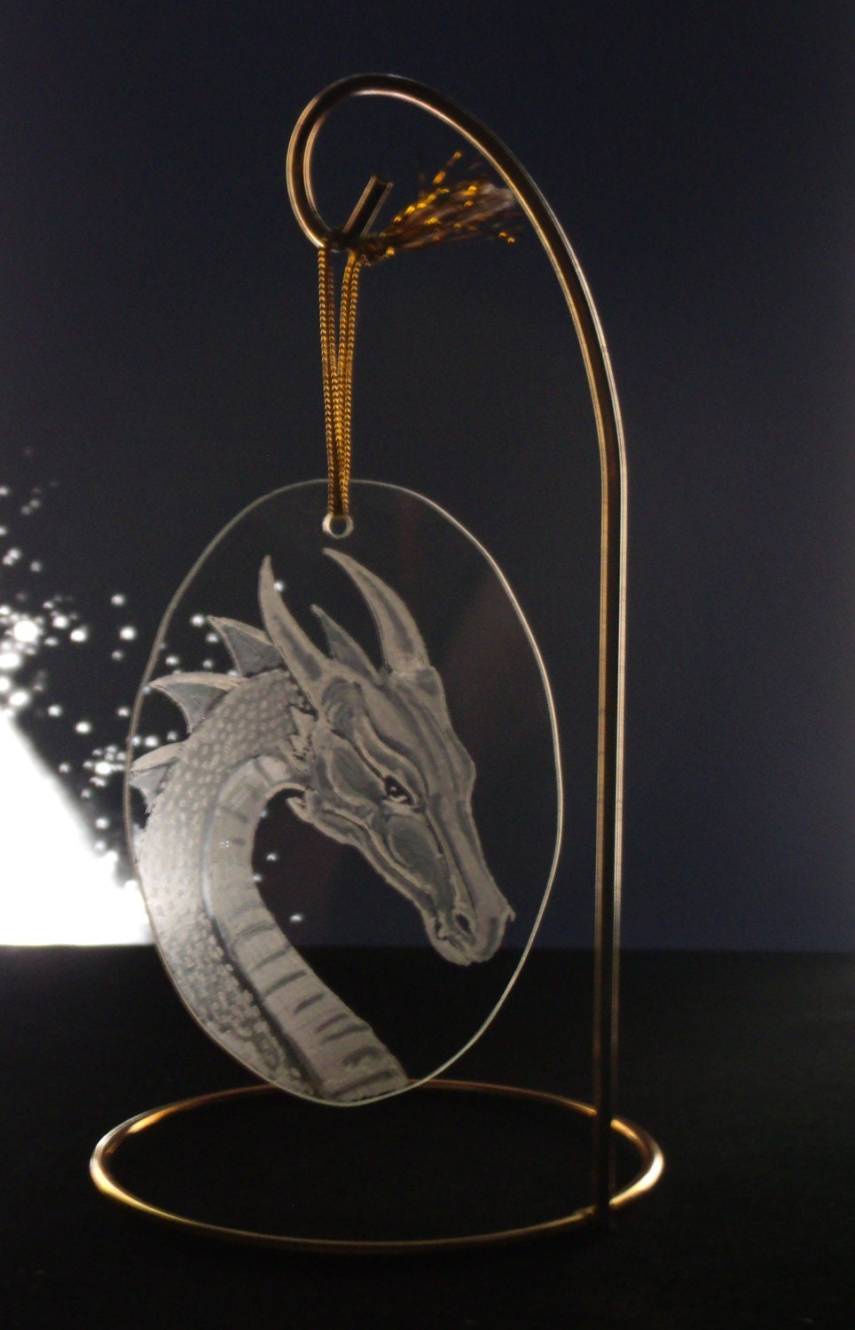 Dragon Christmas Ornament hand engraved glass dragon