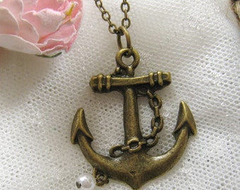 Vintage brass anchor necklace