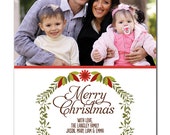 Rustic Photo Christmas Card Classic Folk Floral Wreath Red Green Holiday Card DIY Digital or Printed - Langley style Il_170x135