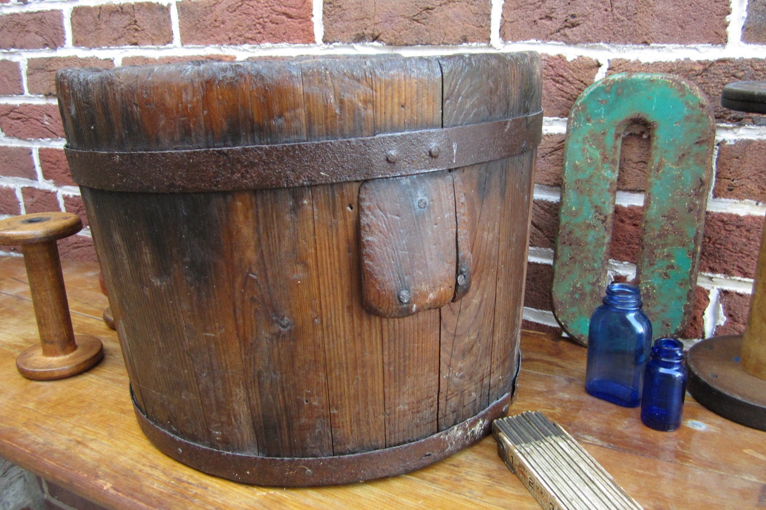 True Primitive Antique Wood Bucket Very Early Example