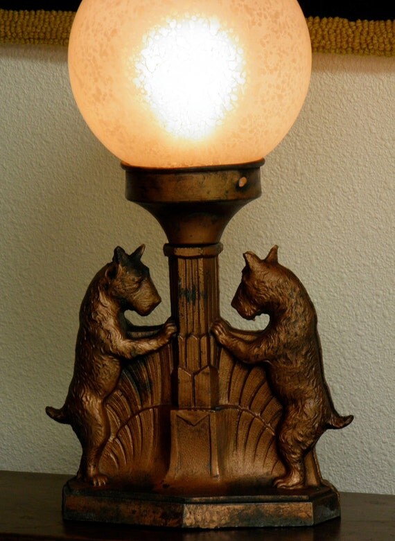 Art Deco RESERVED Lamp Antique Scotty Dog Spelter Lamp from