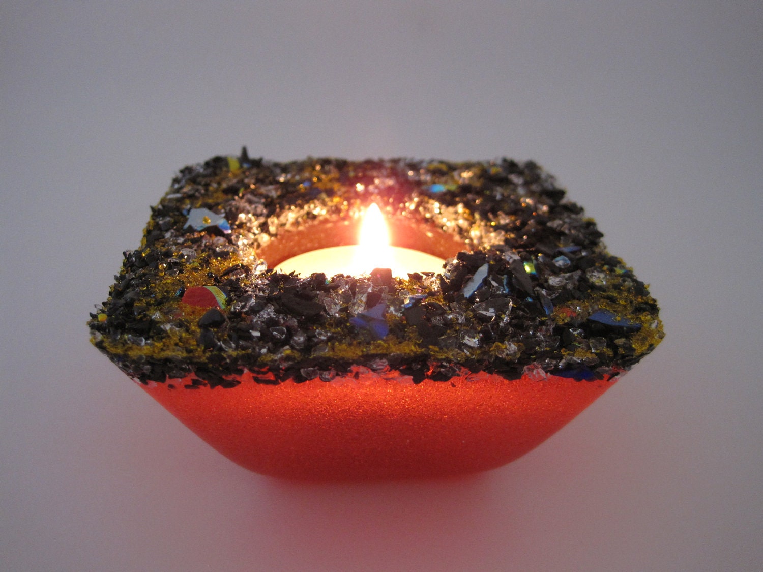 Orange and Black Glass Votive Candle Holder and by IdleCreativity