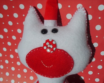 Stuffed White and Red Kitty Cat with Santa Hat Plush Plushie Softie Stuffed Animal Ooak Christmas Gift Santa Claus