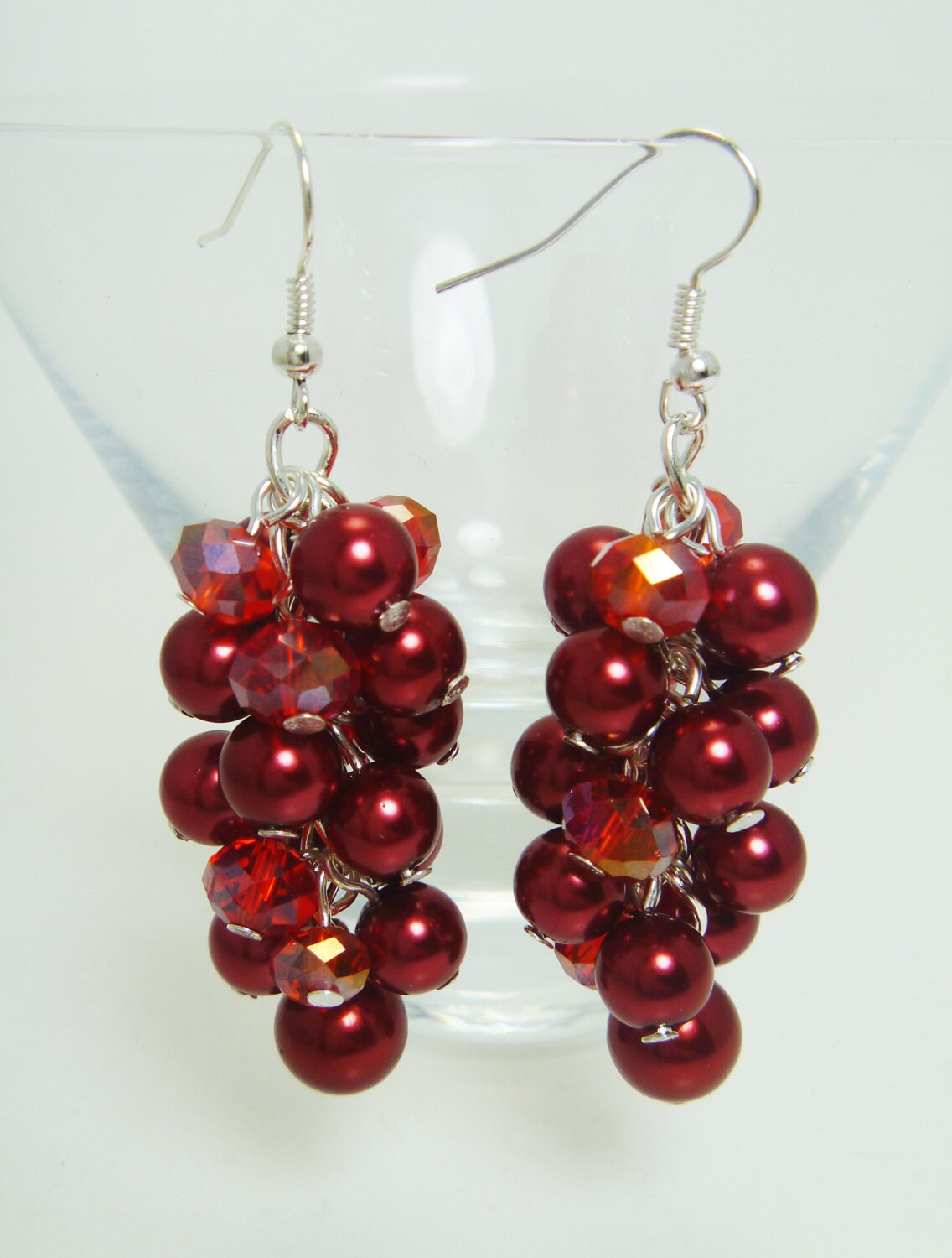 Red Pearl Cluster Earrings Chunky Red Earrings Red Pearl