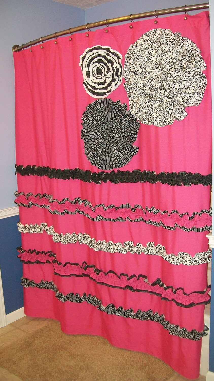 Shower Curtain Custom Made Designer Fabric Ruffles and