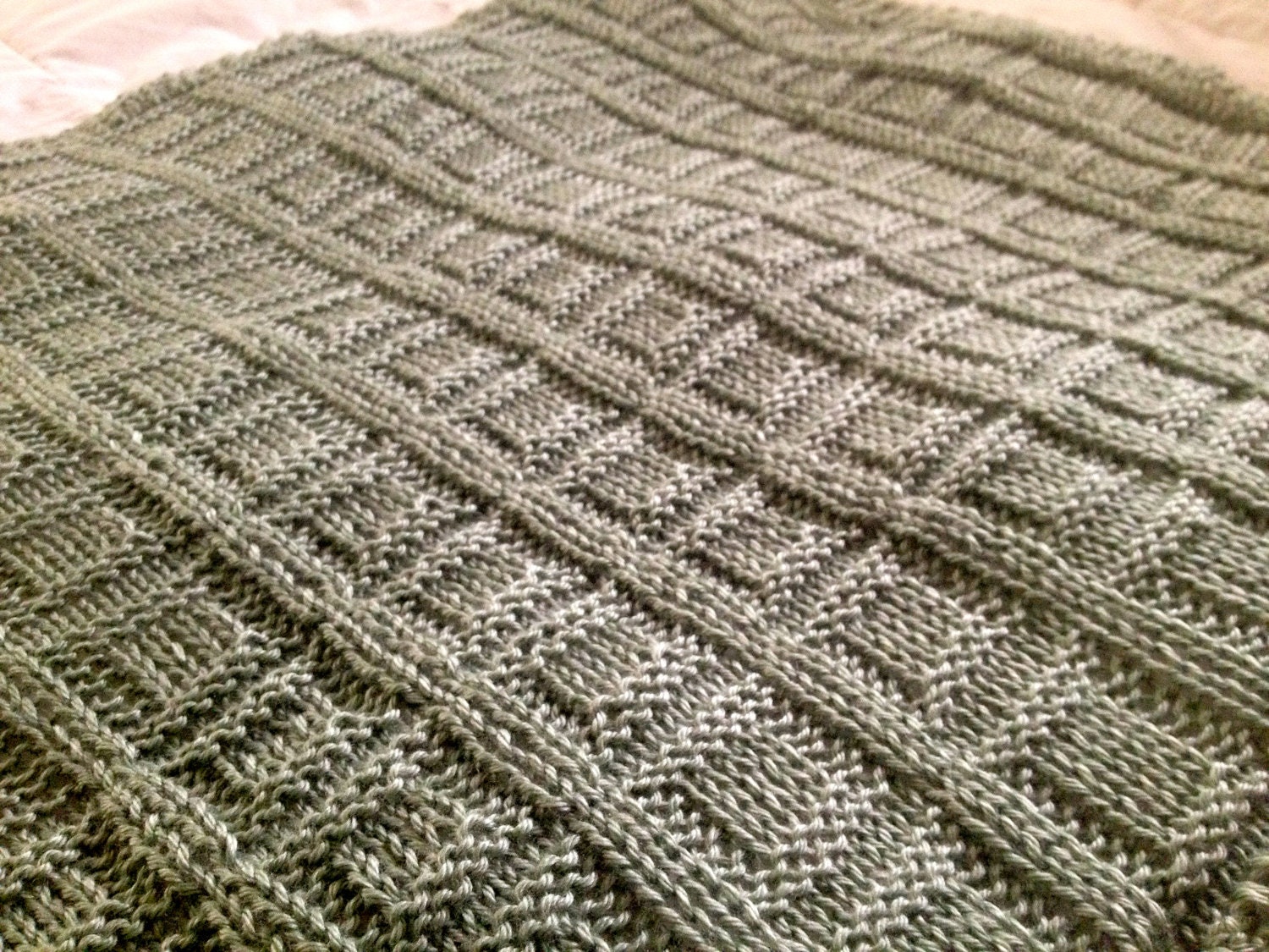 Hand Knit Baby Blanket Square in a Square pattern with