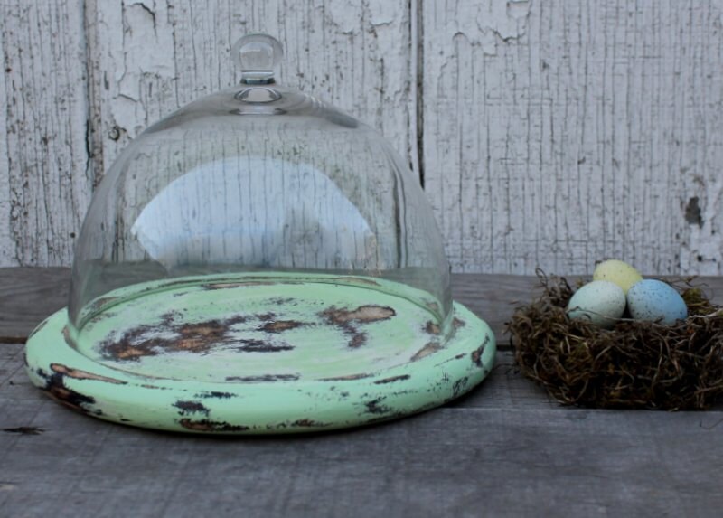 Mint Green Upcycled Pottery Barn Cheese Cloche Minty Glass