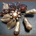 Vintage Miriam Haskell Brooch with Baroque Pearls & Amber Rhinestones Gold Metal 3" EX
