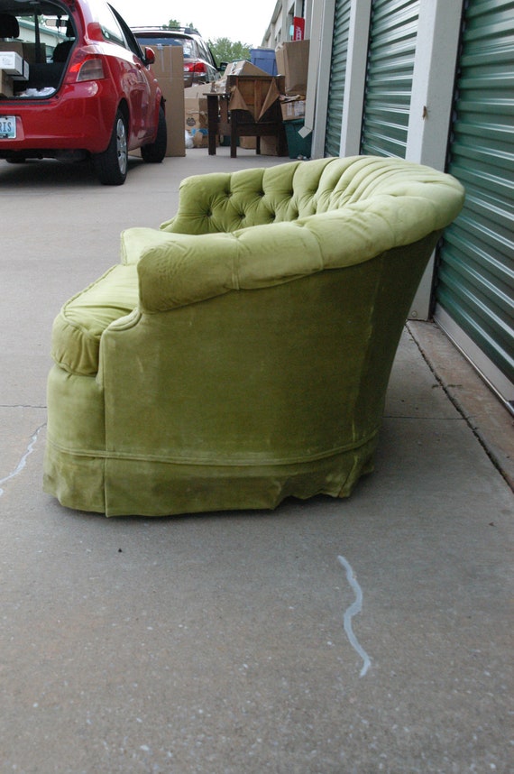 Vintage Lime Green Loveseat Sofa by Broyhill Tufted Velour