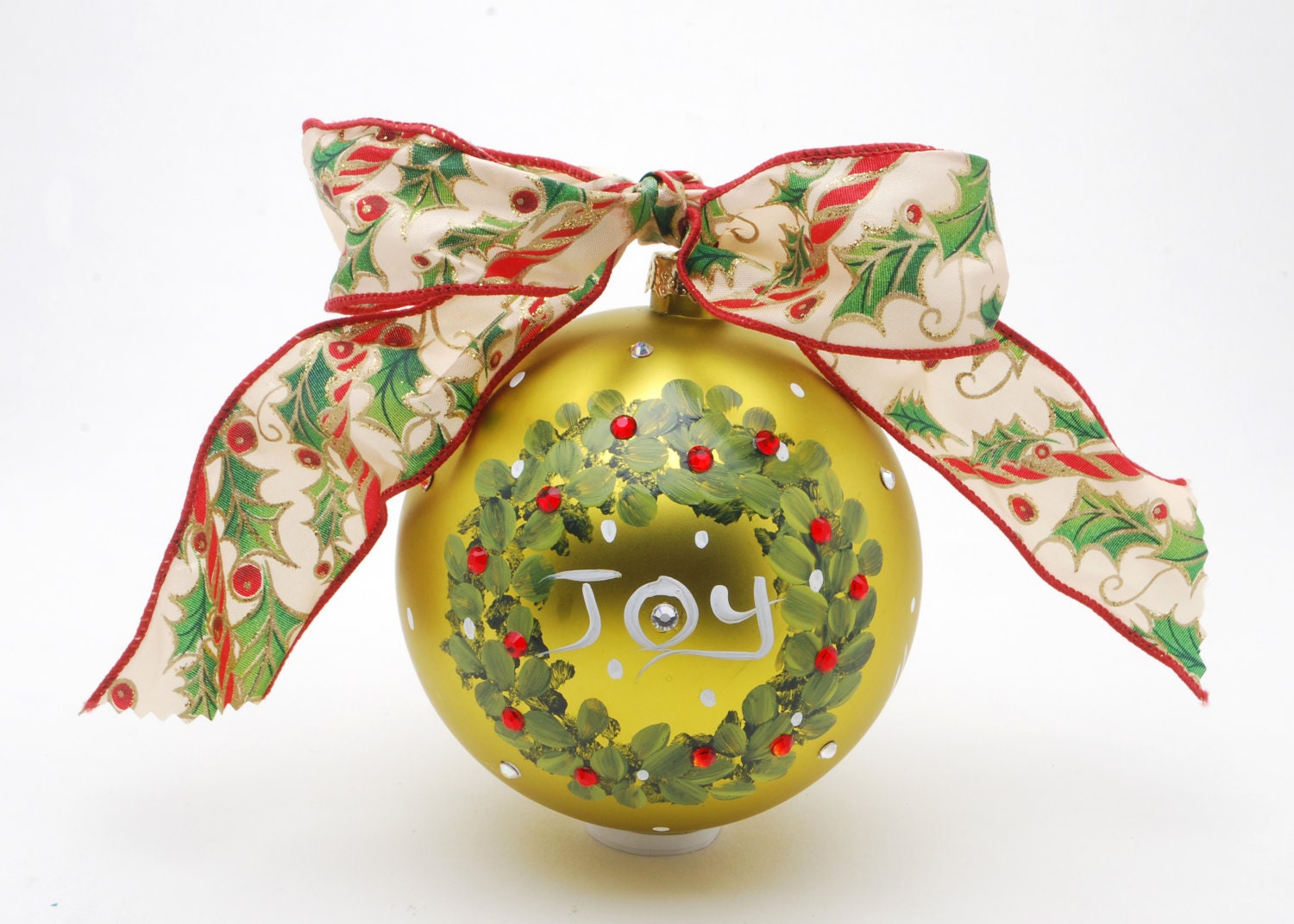 Handpainted Joy Wreath & Swarovski Crystal Glass Ornament