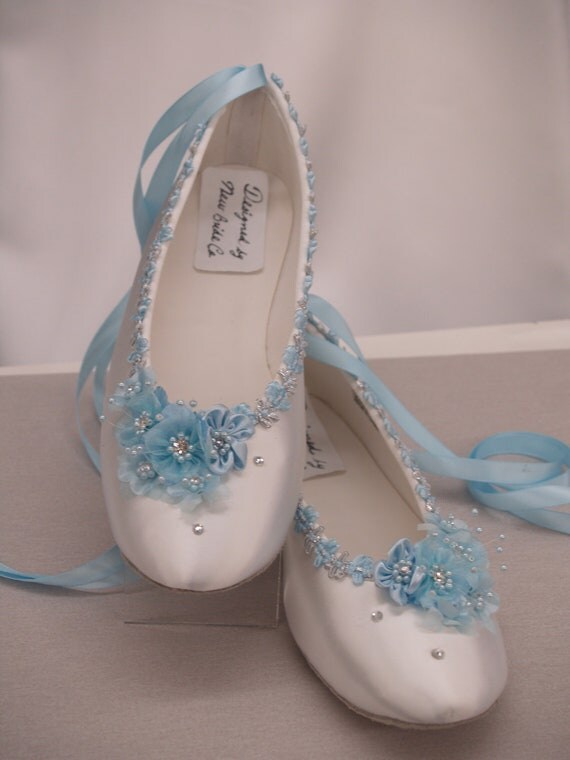 Blue  Wedding  Flats  White Satin Shoes Blue  Bridal  Flat  shoes