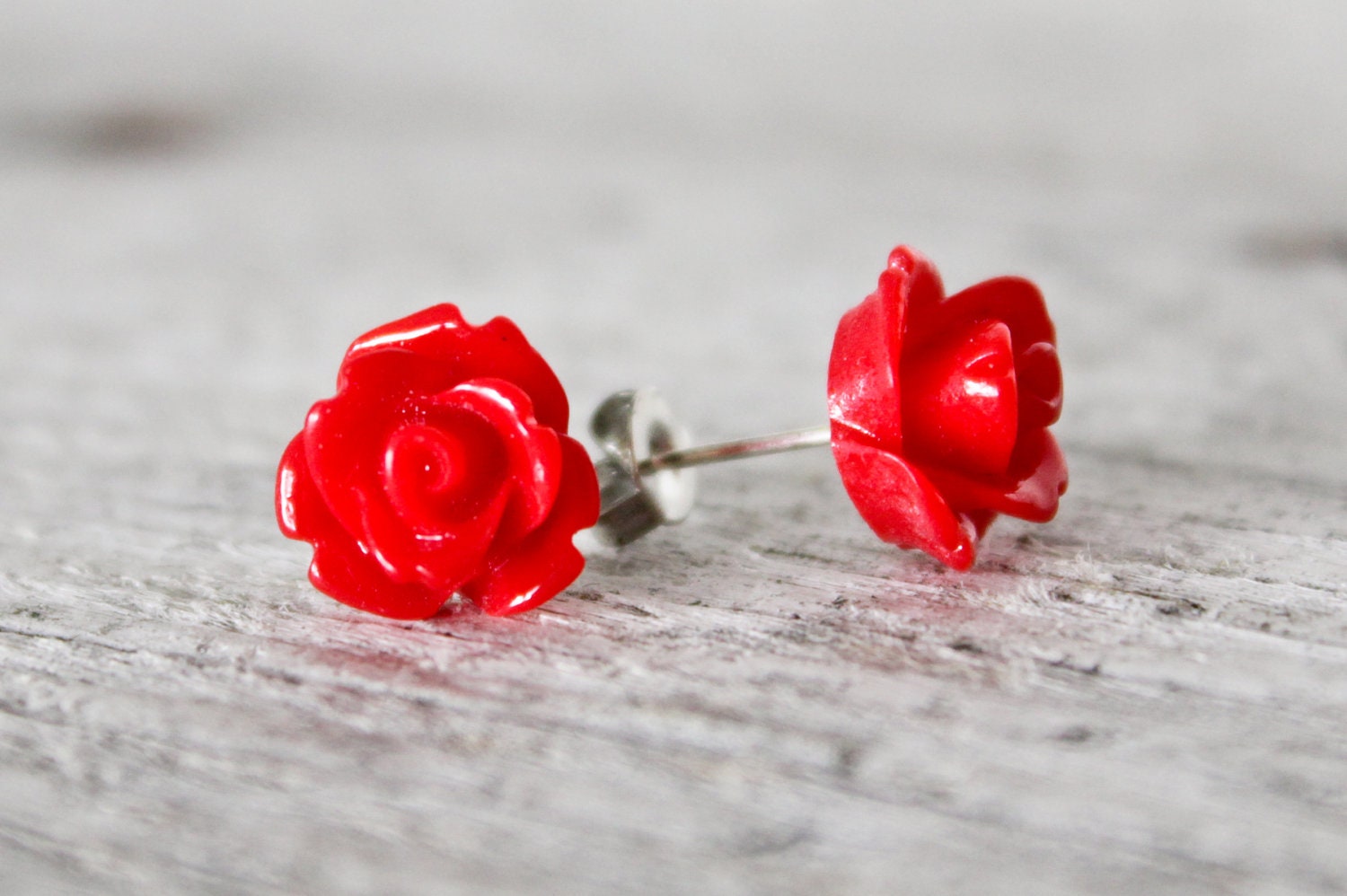 Red rose earrings nature inspired jewelry by urbanelementsco
