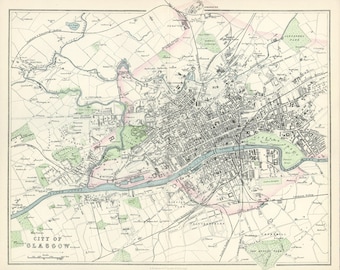 Glasgow 1865. Antique Scottish City Map of Glasgow by G.H.Swanston - MAP PRINT