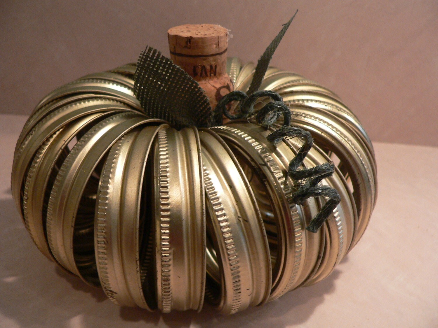 Canning Jar Lid Small Pumpkin with Wine Cork Stem Hunter