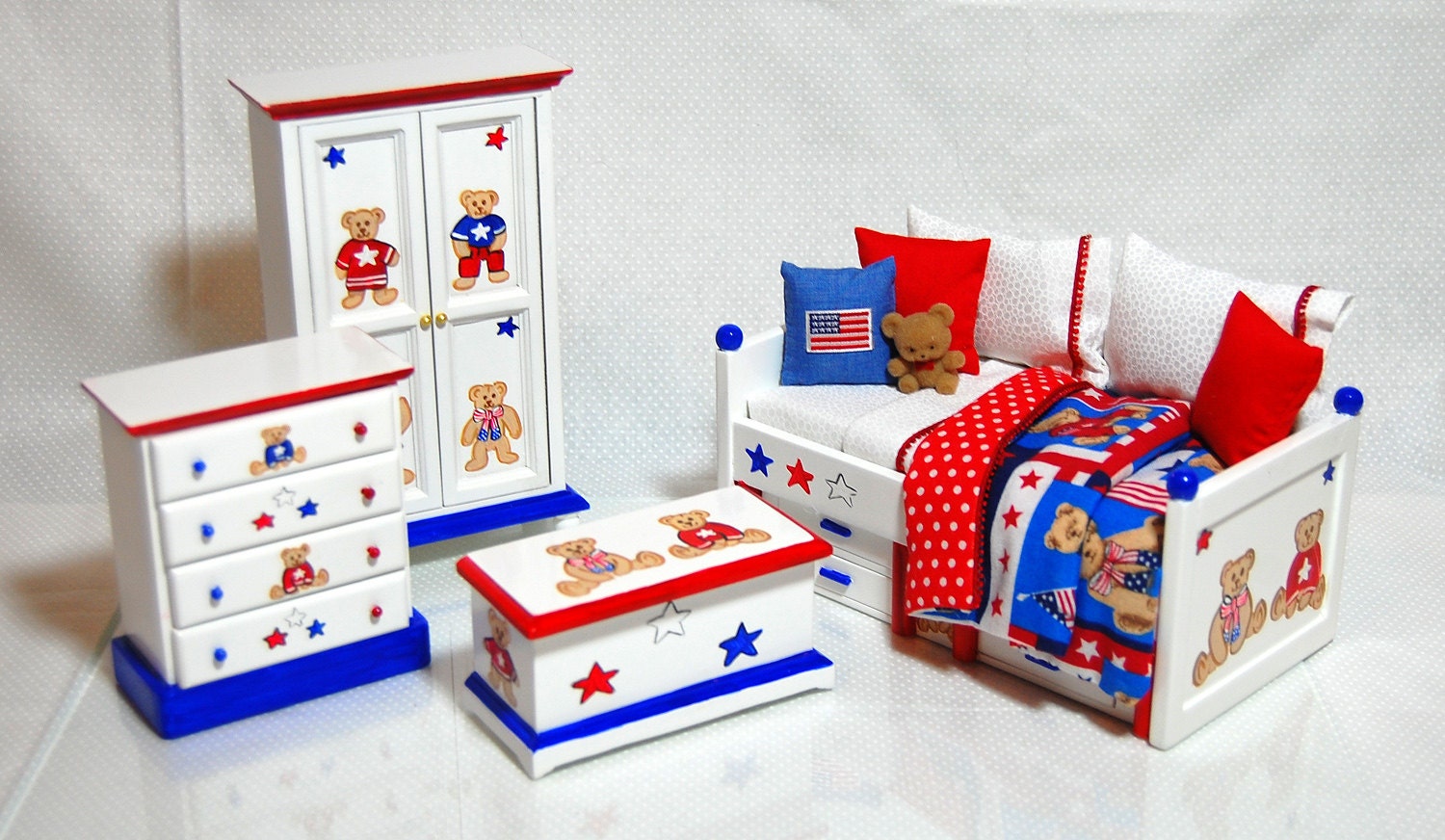 ALL AMERICAN BEAR Dollhouse Miniature Boys Twin Bedroom Set
