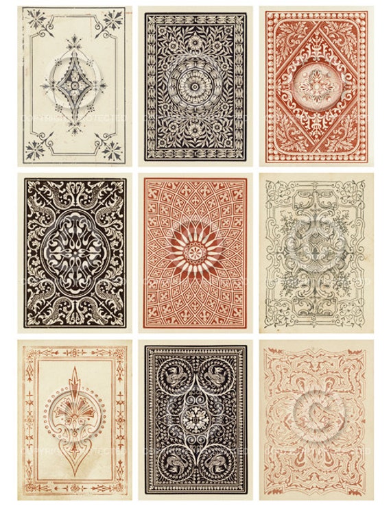 Antique Playing Cards ATC backgrounds Collage Sheet Printable