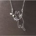 Cat and twig - Sterling Silver Pendant Necklace w/Fresh Water Pearl