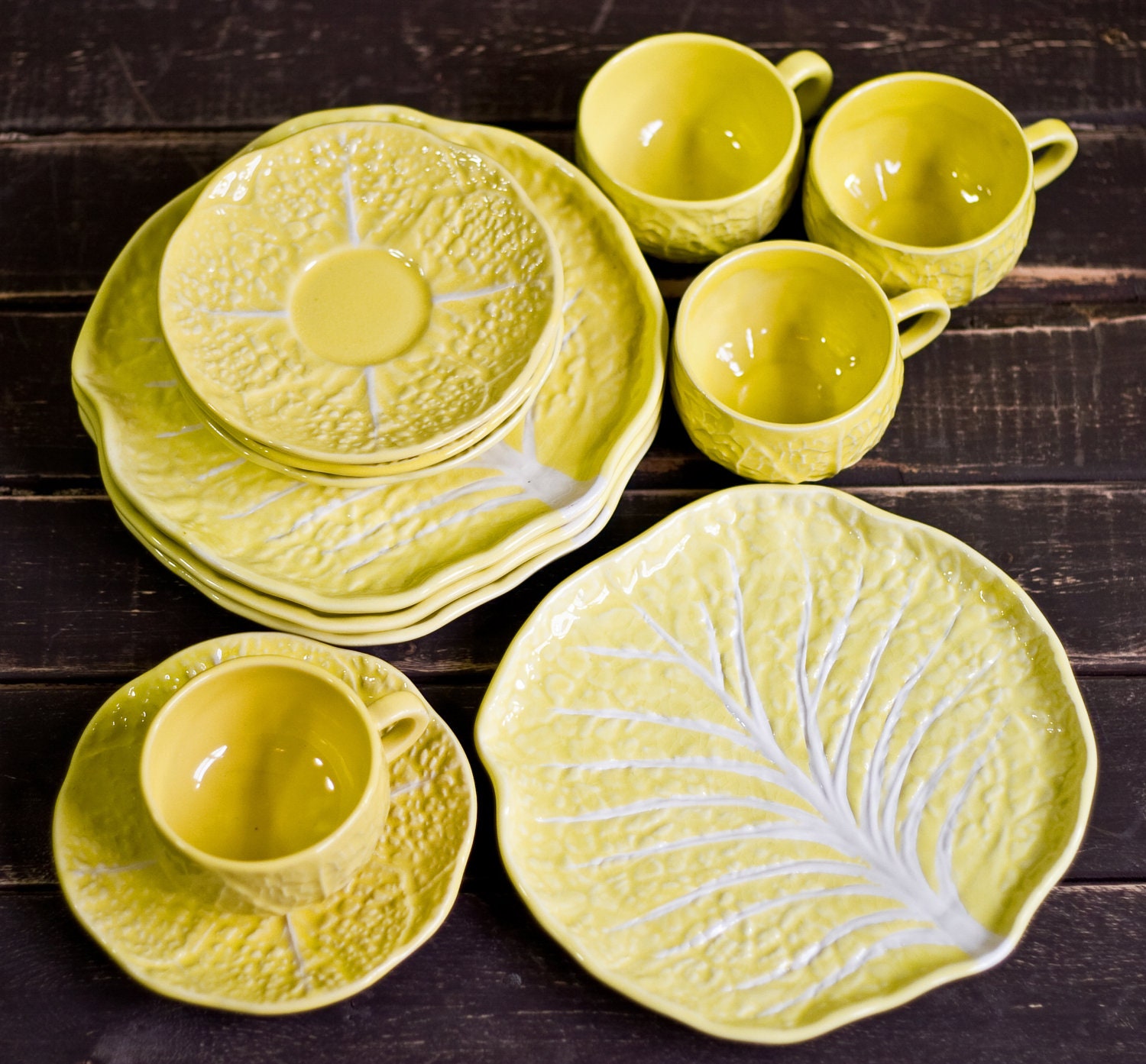 Vintage Yellow Dinnerware set Vintage Secla Portugal Cabbage