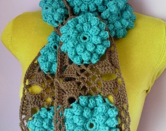 Crochet Scarf/ Neckwarmer, Women Accessories, Women Scarf green beige, sjaal, bufanda, cachecol, sciarpa, Schal, foulard, echarpe