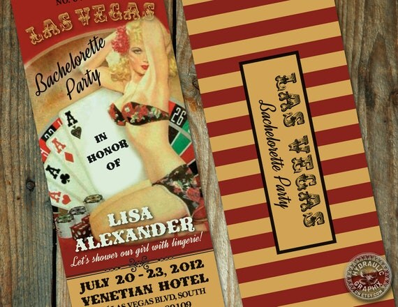 Las Vegas Retro Pinup Girl Bachelorette Party or Lingerie Shower Invitation or Casino Night Fundraiser VIP Admission Ticket Il_570xn