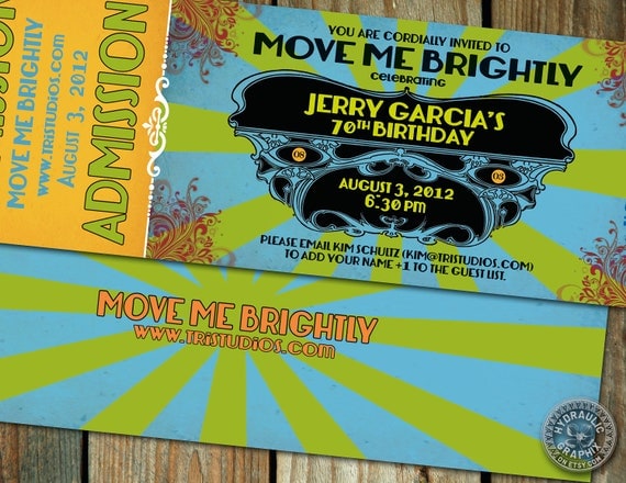 Grateful Dead concert ticket for Jerry Garcia's Birthday celebration inspired by psychedelic, woodstock, retro, vintage label, steampunk Il_570xn