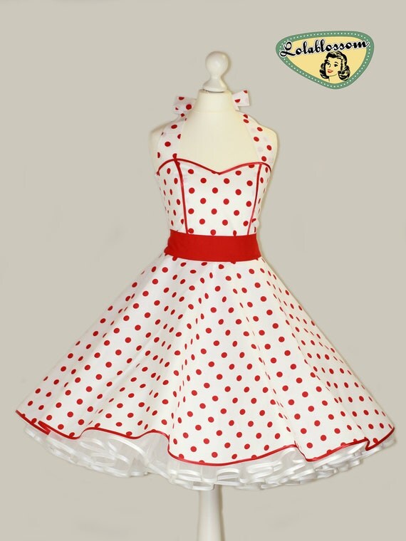 50 ' s vintage robe jupe blanche à pois rouge robe Tailor