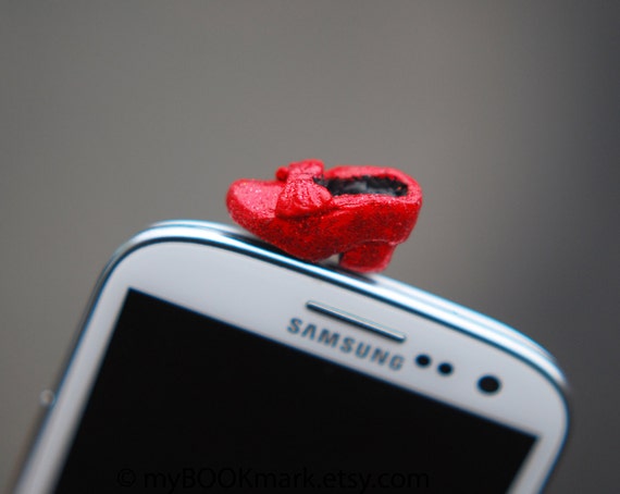 Dorothy shoe cell phone accessory. Ruby red slipper dustplug. Miniature Fits iPhone 5 4 4s ,iPad ,Samsung s2 s3, 3.5mm