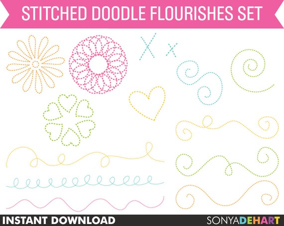 80% OFF Sale Doodle Clipart, Stitched Clipart, Doodle Clip Art, Digital Clip Art, Commercial Use Il_570xn
