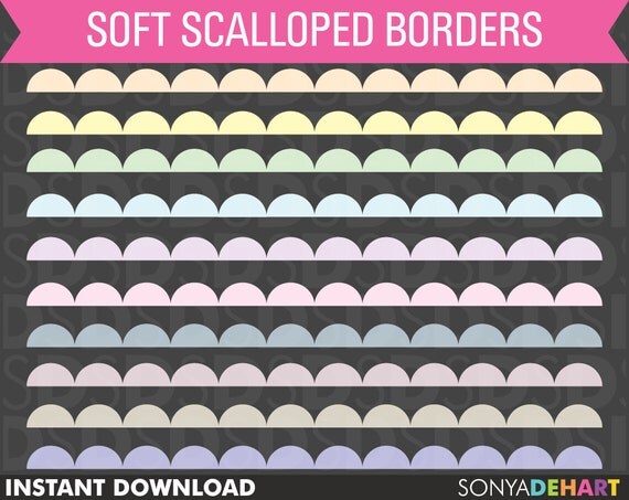 1 DOLLAR SALE Clip Art Soft Scalloped Borders Digital Clipart Personal and Commercial Use Scrapbook Supplies Instant Download Il_570xn